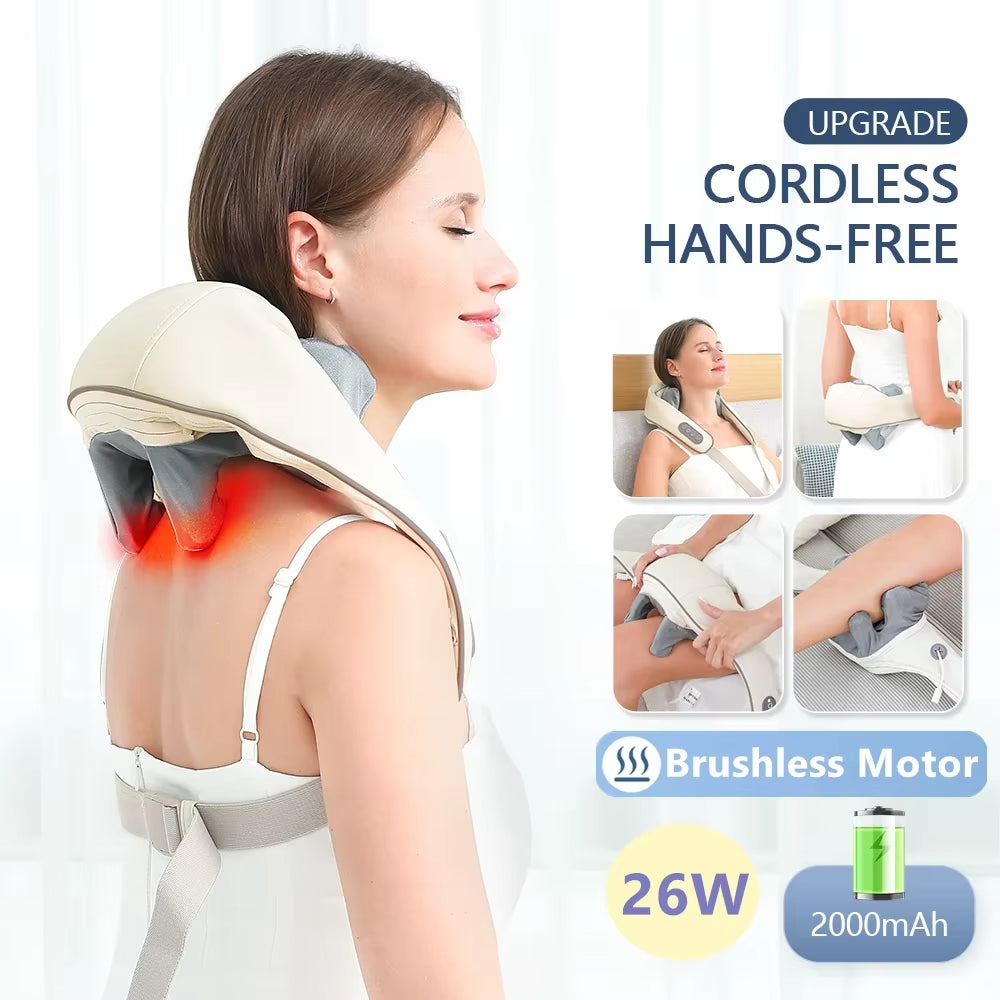 Electric Neck and Back Massager Wireless Neck and Shoulder Kneading Massage Pillow Trapezius Neck Cervical Back Massage Shawl