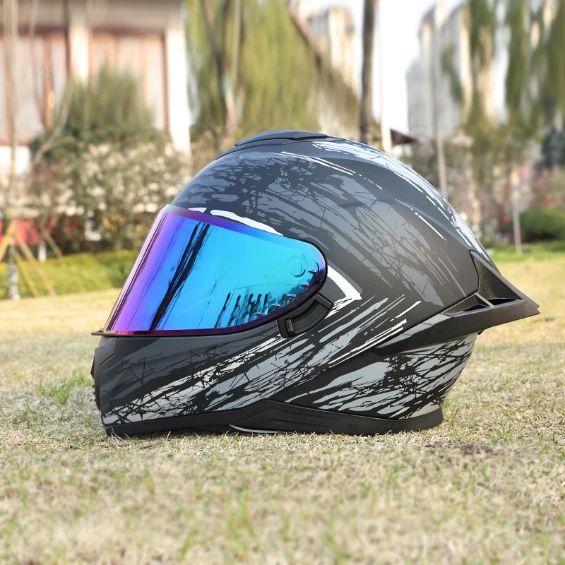 Motorcycle helmet, men's and women's dual mirror full face