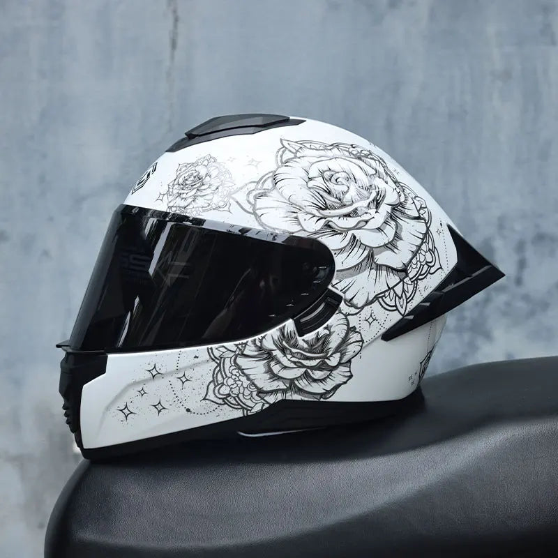 Motorcycle helmet, men's and women's dual mirror full face