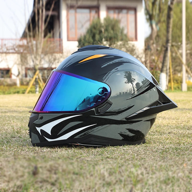 Motorcycle helmet, men's and women's dual mirror full face