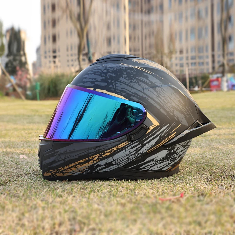 Motorcycle helmet, men's and women's dual mirror full face