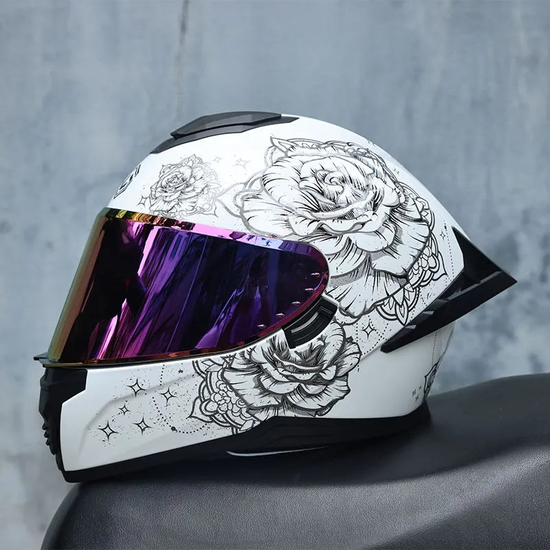 Motorcycle helmet, men's and women's dual mirror full face