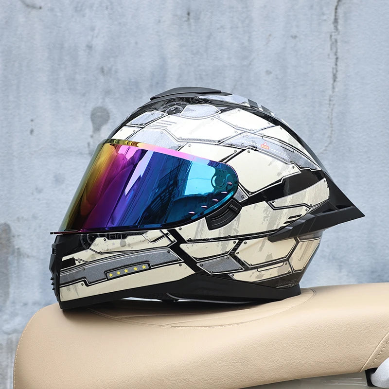 Motorcycle helmet, men's and women's dual mirror full face