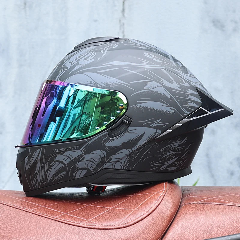 Motorcycle helmet, men's and women's dual mirror full face