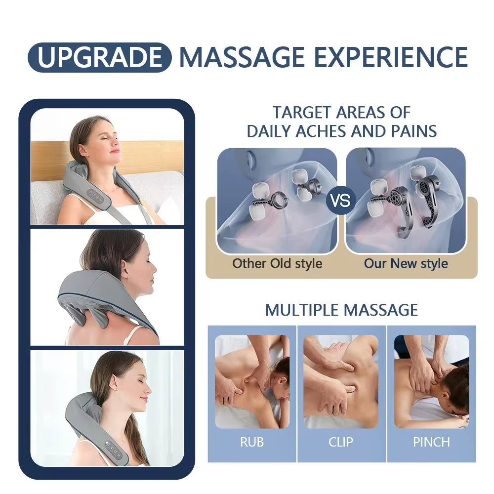 Electric Neck and Back Massager Wireless Neck and Shoulder Kneading Massage Pillow Trapezius Neck Cervical Back Massage Shawl