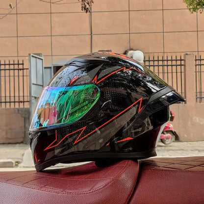“DOT Full Face Motorcycle Helmet – Dual Lens Flip-Up Modular”
