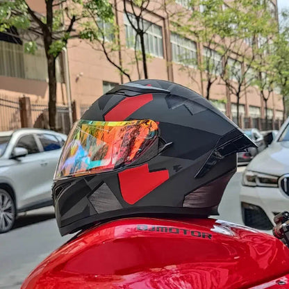 “DOT Full Face Motorcycle Helmet – Dual Lens Flip-Up Modular”