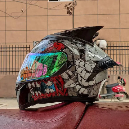 “DOT Full Face Motorcycle Helmet – Dual Lens Flip-Up Modular”