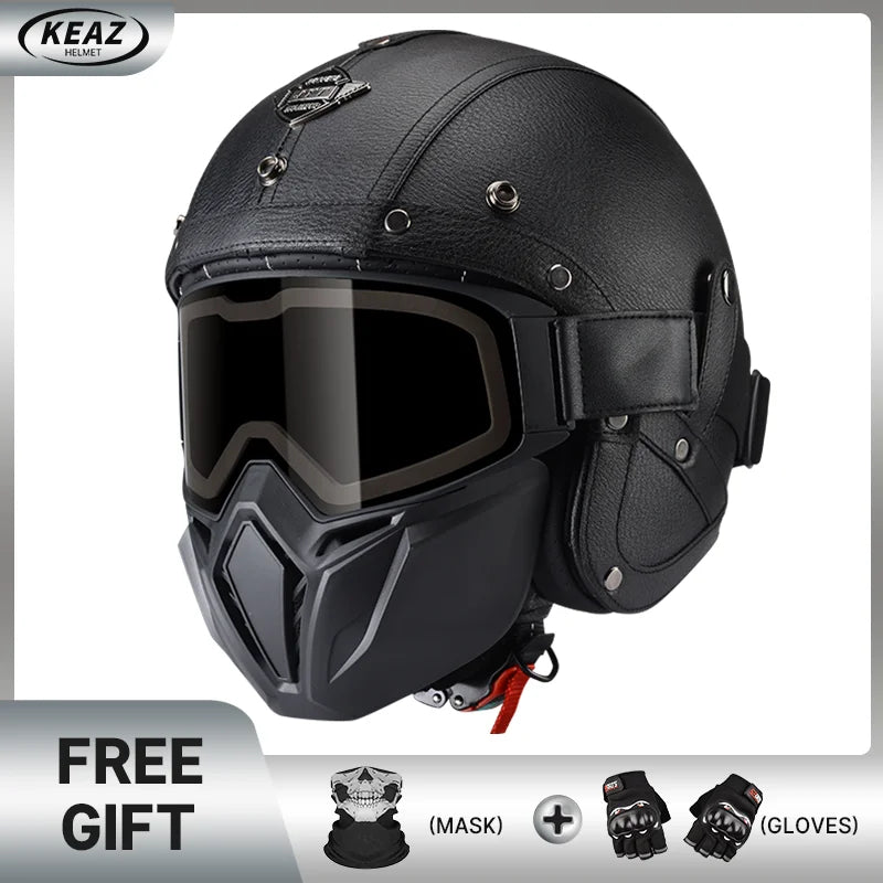 Keaz Retro Open Face Helmet – Anti - Fog & Ventilated DOT Approved - MoToPLY XHR100MoToPLY XSKeaz Retro Open Face Helmet – Anti - Fog & Ventilated DOT Approved
