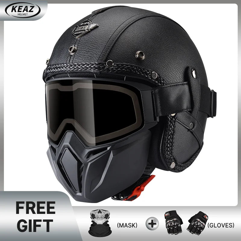 Keaz Retro Open Face Helmet – Anti - Fog & Ventilated DOT Approved - MoToPLY XHR105MoToPLY XSKeaz Retro Open Face Helmet – Anti - Fog & Ventilated DOT Approved