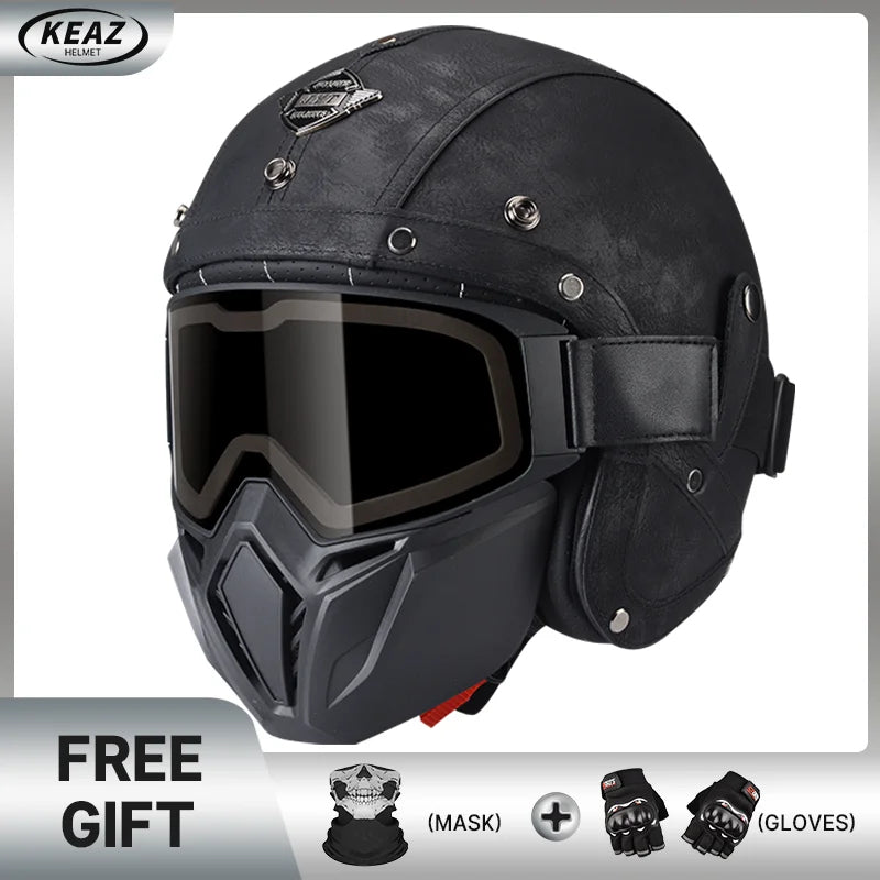 Keaz Retro Open Face Helmet – Anti - Fog & Ventilated DOT Approved - MoToPLY XHR110MoToPLY XSKeaz Retro Open Face Helmet – Anti - Fog & Ventilated DOT Approved