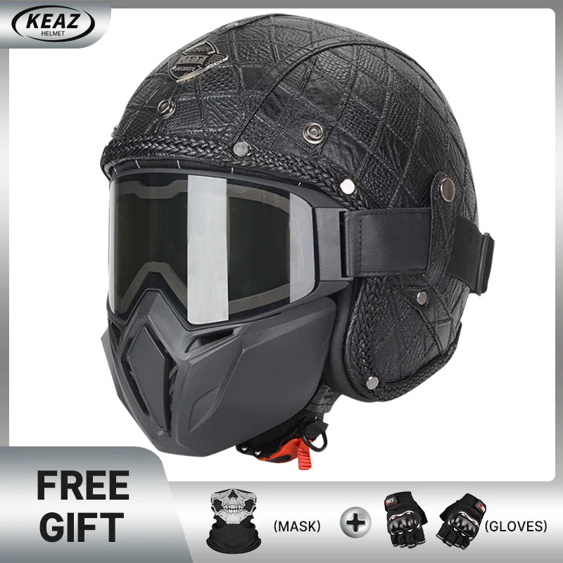 Keaz Retro Open Face Helmet – Anti - Fog & Ventilated DOT Approved - MoToPLY XHR115MoToPLY XSKeaz Retro Open Face Helmet – Anti - Fog & Ventilated DOT Approved