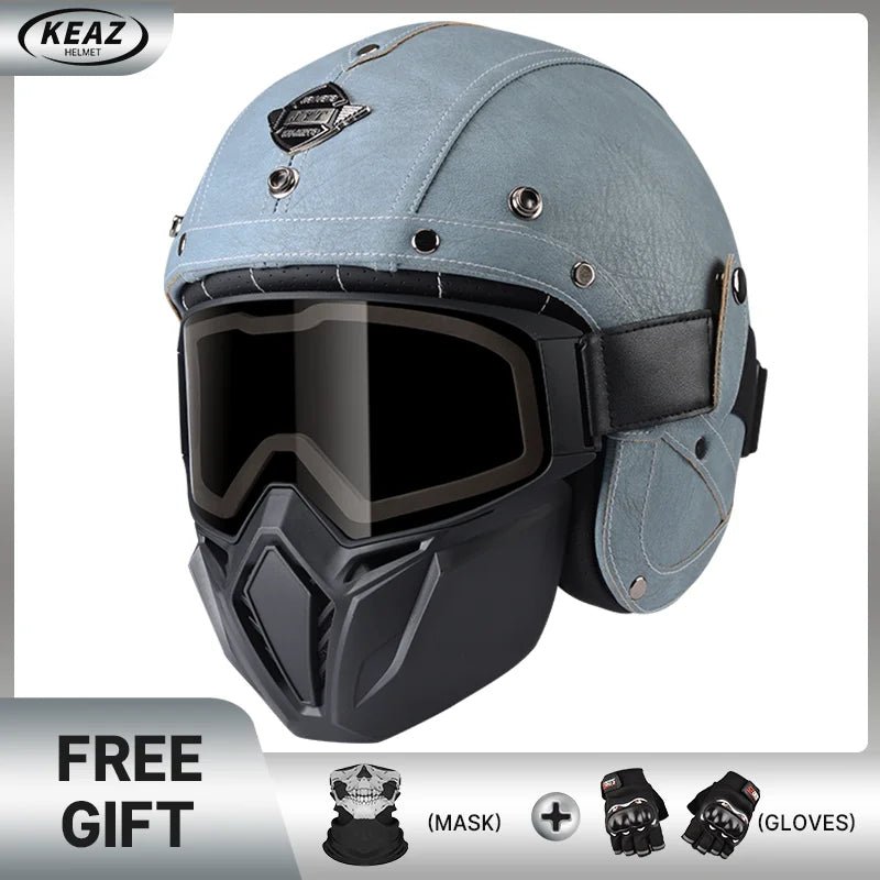 Keaz Retro Open Face Helmet – Anti - Fog & Ventilated DOT Approved - MoToPLY XHR135MoToPLY XSKeaz Retro Open Face Helmet – Anti - Fog & Ventilated DOT Approved