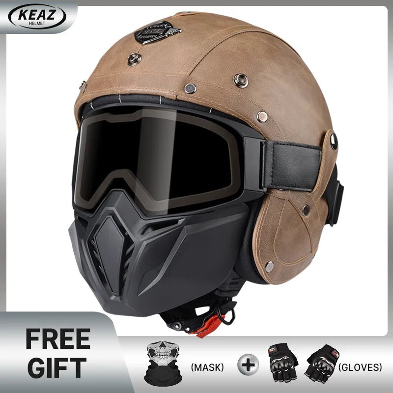 Keaz Retro Open Face Helmet – Anti - Fog & Ventilated DOT Approved - MoToPLY XHR130MoToPLY XSKeaz Retro Open Face Helmet – Anti - Fog & Ventilated DOT Approved