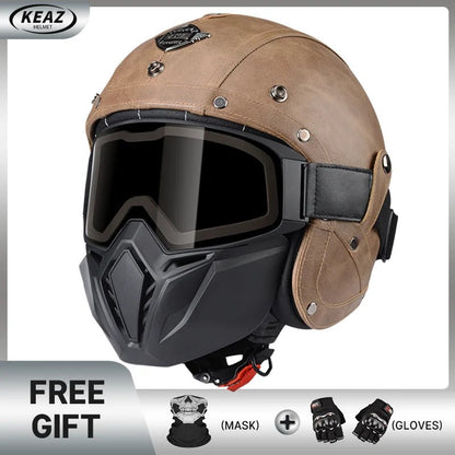 Keaz Retro Open Face Helmet – Anti - Fog & Ventilated DOT Approved - MoToPLY XHR130MoToPLY XSKeaz Retro Open Face Helmet – Anti - Fog & Ventilated DOT Approved