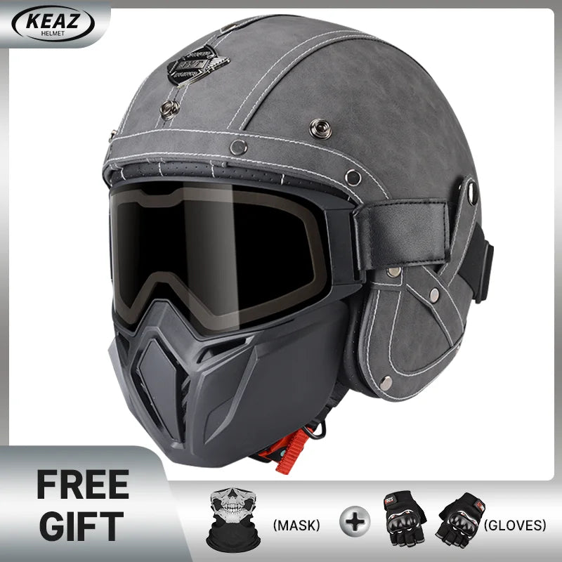 Keaz Retro Open Face Helmet – Anti - Fog & Ventilated DOT Approved - MoToPLY XHR125MoToPLY XSKeaz Retro Open Face Helmet – Anti - Fog & Ventilated DOT Approved