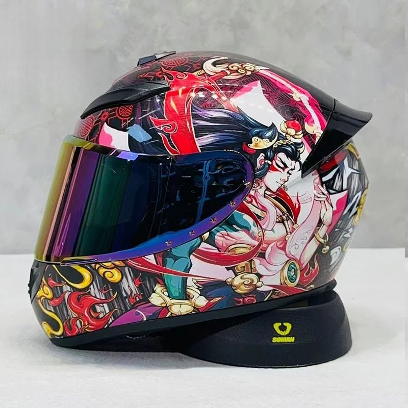 Nine - Tailed Fox Full Face Motorcycle Helmet – HD Graphic Design & Scratch - Resistant Lens - MoToPLY XHTM166MoToPLY XSNine - Tailed Fox Full Face Motorcycle Helmet – HD Graphic Design & Scratch - Resistant Lens