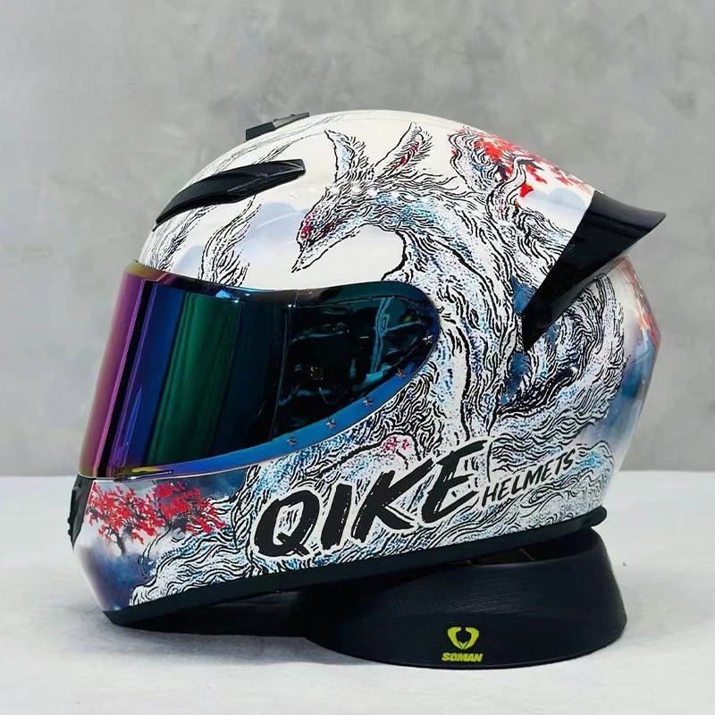 Nine - Tailed Fox Full Face Motorcycle Helmet – HD Graphic Design & Scratch - Resistant Lens - MoToPLY XHTM208MoToPLY XSNine - Tailed Fox Full Face Motorcycle Helmet – HD Graphic Design & Scratch - Resistant Lens