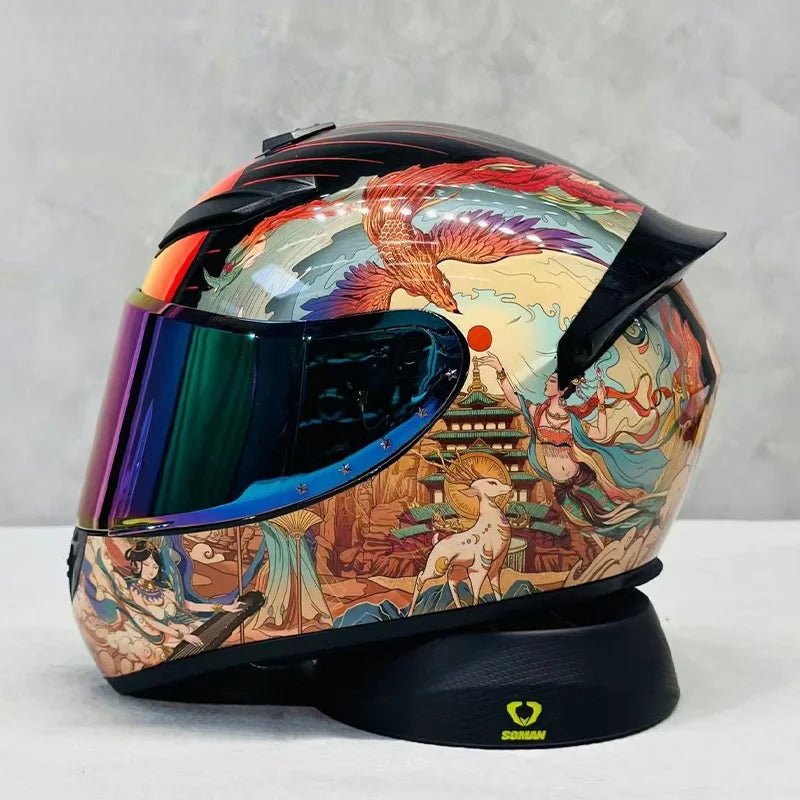 Nine - Tailed Fox Full Face Motorcycle Helmet – HD Graphic Design & Scratch - Resistant Lens - MoToPLY XHTM130MoToPLY XSNine - Tailed Fox Full Face Motorcycle Helmet – HD Graphic Design & Scratch - Resistant Lens