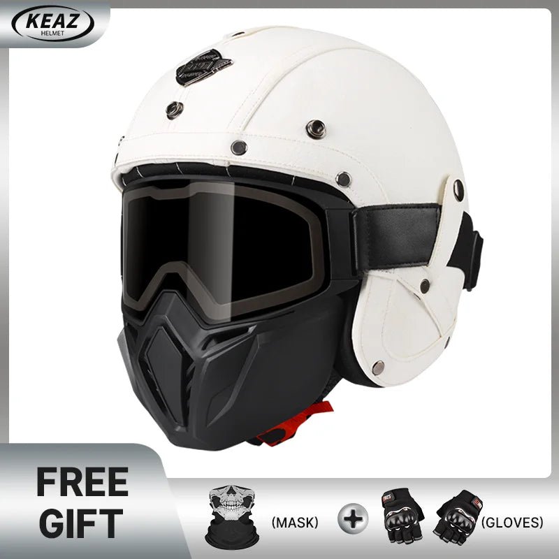 Keaz Retro Open Face Helmet – Anti - Fog & Ventilated DOT Approved - MoToPLY XHR120MoToPLY XSKeaz Retro Open Face Helmet – Anti - Fog & Ventilated DOT Approved