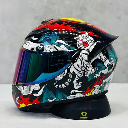 Nine - Tailed Fox Full Face Motorcycle Helmet – HD Graphic Design & Scratch - Resistant Lens - MoToPLY XHTM214MoToPLY XSNine - Tailed Fox Full Face Motorcycle Helmet – HD Graphic Design & Scratch - Resistant Lens