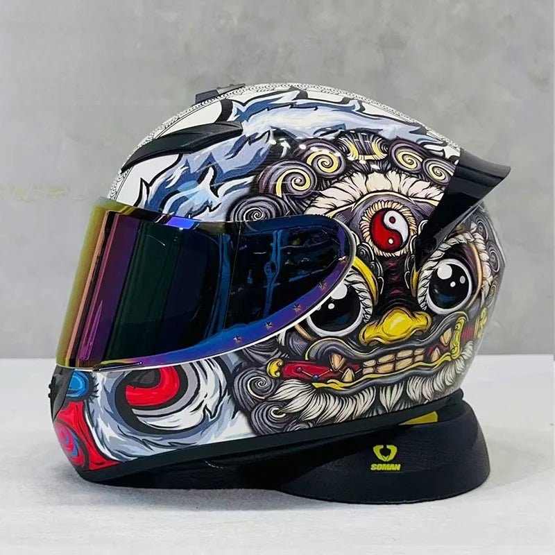 Nine - Tailed Fox Full Face Motorcycle Helmet – HD Graphic Design & Scratch - Resistant Lens - MoToPLY XHTM202MoToPLY XSNine - Tailed Fox Full Face Motorcycle Helmet – HD Graphic Design & Scratch - Resistant Lens